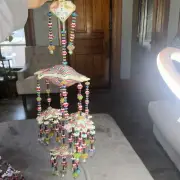 Beautiful Handmade Beaded Cross Stitch Hanging Mobile 4 Tier Tassle