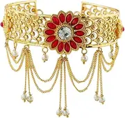 [Generic] Base Metal with Cubic Zirconia Floral Bajuband Armlets Bracelets for Women (Gold, Red) By Indian Collectible, Metal, No Gemstone