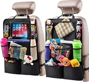 Helteko Backseat Car Organizer - Kick Mats Back Seat Protector with 10" Tablet Holder - Car Back Seat Organizer for Kids - Car Travel Accessories - Kick Mat with 8 Storage Pockets