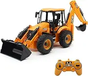 Qutumill RC Backhoe Loader Excavator Toy, 1/20 Scale Front Loader Truck Construction Tractor 2.4Ghz Remote Control Engineering Vehicle with Lights and Sound, Bulldozer Back Hoe Truck