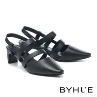 在飛比找momo購物網優惠-【BYHUE】韓系優雅純色羊皮軟芯繫帶方頭高跟鞋(黑)