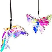 2 PCS Crystal Suncatchers,Butterfly and Dolphin Sun Catcher,Hanging Prism Window Decor for Home, Garden, Indoor Outdoor Decoration