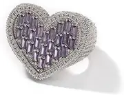 [Wozya] Heart Rings Wide Big Baguette Full Paved Out Square CZ Hiphop Ring Punk Jewelry for Men and Women Purple 9