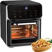 Dual Air Fryer, 1350W 15L Digital Air Fryer with 12 Function, Led Touchscreen, Easy Clean, Countertop Convection Oven, Dishwasher Safe for Home, Kitchen, Grill, Bake