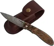Tungyi Damascus Steel Folding Pocket Knife, 3.1” Sharp Edge Blade Knife with Leather Sheath, EDC Knife for Daily Outdoor Camping Hiking Tools Gifts