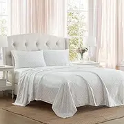 [Laura Ashley] Queen Bed Sheets, Printed Satin Bedding with Matching Pillowcases, Deep Pocket, Lightweight for Year-Round Use, Oeko-Tex Certified (Tierney Pink)