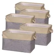 5 Pack Storage Basket Bin Foldable Storage Cube Box Canvas Large Grey Beige