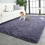 TWINNIS Super Soft Shaggy Rugs Fluffy Carpets Indoor 9x12 Feet Grey Purple