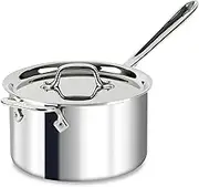 All-Clad 4204 with Loop Stainless Steel Tri-Ply Bonded Dishwasher Safe Sauce Pan with Loop Helper Handle and Lid Cookware, 4-Quart, Silver