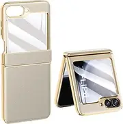 Case for Samsung Galaxy Z Flip6, Fashionable Lightweight Leather Case with Built-in Hinge Protection and Screen Protector (Gray Gold,for Galaxy Z Flip6)