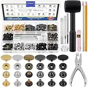 Glarks 120 Sets Leather Snap Fasteners Kit, 12.5mm 6 Colors Metal Snap Buttons Press Studs with 8Pcs Hole Punch, Hammer, Setting Tools, Grease Pencils and Tape Measure for DIY Leather Craft