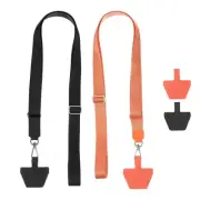 2Pcs Smart Phone Lanyard with 4 Patches, Black/Orange (55-30cm)