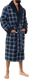[John Christian] Men's Bonded Fleece Robe, Blue Check