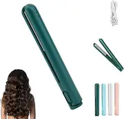 Mini Dual-Purpose Curling Iron,2024 New USB Mini Dual-Purpose Hair Straightener Curling Iron,Mini Ceramic Curling Iron,Cordless Portable Travel Curling Wand,Dormitory Small Portable Strai (Green)