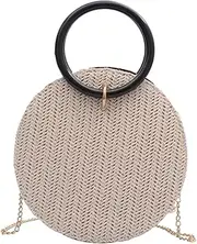 [LIFKOME] Fashion Round Bag Handbags Straw Handle Bag Lovely Handbag Bag for Ladies Handle Bag for Girl White