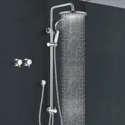 ACA 10" Round Shower Head With Taps Set 3-MODE Handheld Sliding Height Rail Diverter Chrome