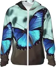 [LHBWCVN] UPF 50+ Light Jacket Full Zip Sun Protection Hoodie for Women Men Long Sleeve Blue Butterfly Sun Shirts