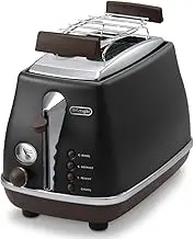 De'Longhi Icona Vintage CTOV2103.BK 2-Slot Toaster with Bun Attachment, Stainless Steel in Elegant Retro Look with Chrome Details, Black