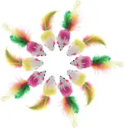 ibasenice 10PCS Furry Pet Toys Mice Cat Mouse Toys with Feather Tails (Random Color)