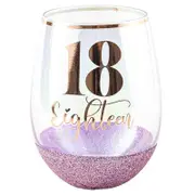 18th Glitter Stemless Purple 600 ml Drinking Cup Novelty Print