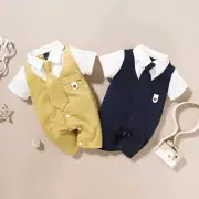 Newborn Infant Baby Boys Solid Gentleman Tie Romper Jumpsuit Outfits Clothes