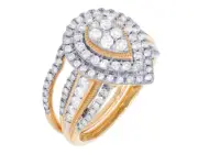 Pear Shaped Cluster 1 CT Real Diamond Bridal Set Rings Yellow-White Gold S7