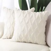Set of 2 Soft Plush Short Wool Velvet Decorative Throw Pillow Covers 18x18 in...