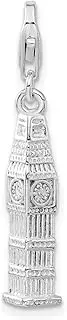 [JewelryWeb] 925 Sterling Silver Polished Clock Tower With Fancy Lobster Clasp Charm Pendant Necklace 34.85x5.3mm Wide