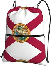 EdWal Florida State Flag Print Drawstring Backpack Gym Bags Sports Bags With Zipper Pocket For Travel Swimming Beach, Black, One Size