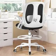 Razzor Drafting Chair Tall Ergonomic Office Chair Standing Desk Stool Chair with Adjustable Lumbar Support and Footrest Ring Executive Computer Chair, RZ2203-Z-White