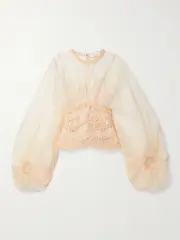 [Zimmermann] Zimmermann - Illuminate Macramé And Tulle-trimmed Gathered Silk-organza Blouse - Cream - 3 3 Cream