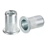 1/4-20 Rivet Nuts, 100pcs Carbon Steel Knurled Flat Head Threaded Insert Nuts
