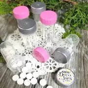 12 Tiny Tubes Vial Travel Size Meds Pill Bottle Container Pink Silver Cap #2810