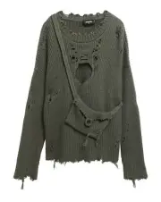 Dsquared Woven Distressed Thrashed Knit Sweater With Sling Bag Pouch XXXL