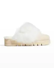 New STUART WEITZMAN Roza Pearly Shearling Slide Mules Marble Museline 38EU $450