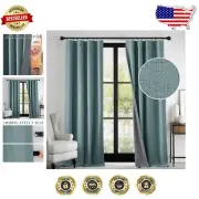 Luxurious Misty Blue 100% Blackout Linen Curtains - Thermal Insulation Set of 2