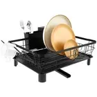 Dish Drying Rack w/Swivel Drainage Spout Cutlery Holder Stainless Steel Drainerཱི