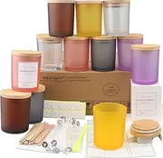 MILIVIXAY 12 Pack 7 OZ Multicolored Glass Candle Jars with Lids and Candle Making Kits - Bulk Empty Jars