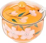 1 Set Ceramic Condiment Pot with Lid Salt Storage Jar for Kitchen Organization High Temperature Resistant Easy to Clean Seasoning Holder Cherry Blossom