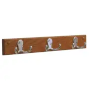 Wooden Mallet 3 Hook Wall Coat Rack Rail in Medium Oak and Nickel