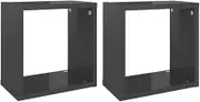 vidaXL 2X Wall Cube Shelves Home Office Storage Hanging Floating Display Wall Mounted Units Cube Organisers Living Room Furniture High Gloss Grey