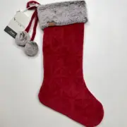 Koolaburra Ugg Red Jasper Christmas Stocking Faux Fur Trim & Pom Poms 21" NWT