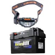 Adventure Kings Maxi Battery Box + Illuminator LED Head Torch 70m range Bright