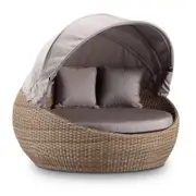 Outdoor Newport Wicker Round Daybed With Canopy - Brushed Wheat With Sunbrella
