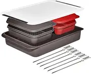 OXO SoftWorks Grilling Prep & Carry System, Dishwasher Safe, BPA Free, All-In-One, Color-Coded Trays with Lids, Deep Tray for Marinades/Oily Food