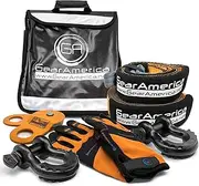 GearAmerica Off-Road Recovery Kit | Tow Strap + Tree Saver + Heavy Duty Snatch Block Pulley + D-Ring Shackles + Winch Line Dampener Bag + Recovery Gloves | Ultimate 4x4 Winching & Rigging Accessories