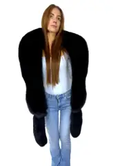 Fox Fur Stole 70" (180cm) + Tails / Cuffs Black Fur Set Saga Furs Royal Saga Fur