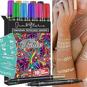 Jim&Gloria Body Art Tattoo Pen Dual Tip 10 Colors with GOLD & SILVER Skin Paint Markers for Kids Adults, Face Painting Kit Gifts for Teenage Girl, Teen Girls Trendy Stuff 8 9 10 11 12 13 14+ Years Old