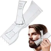 Beard Shaper & Adjustable Styling Tool with Inbuilt Comb for Perfect Line Up, 2 in 1 Mustache Grooming/Trimming Kit- For Men's Curve Cut/Step Cut/Jaw Line/Goatee - Shaper Template Great for Lineup & Edging