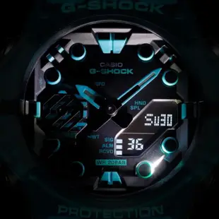 【CASIO 卡西歐】G-SHOCK 藍牙連線 碳纖維核心防護雙顯手錶-土耳其藍 GA-B001G-2A